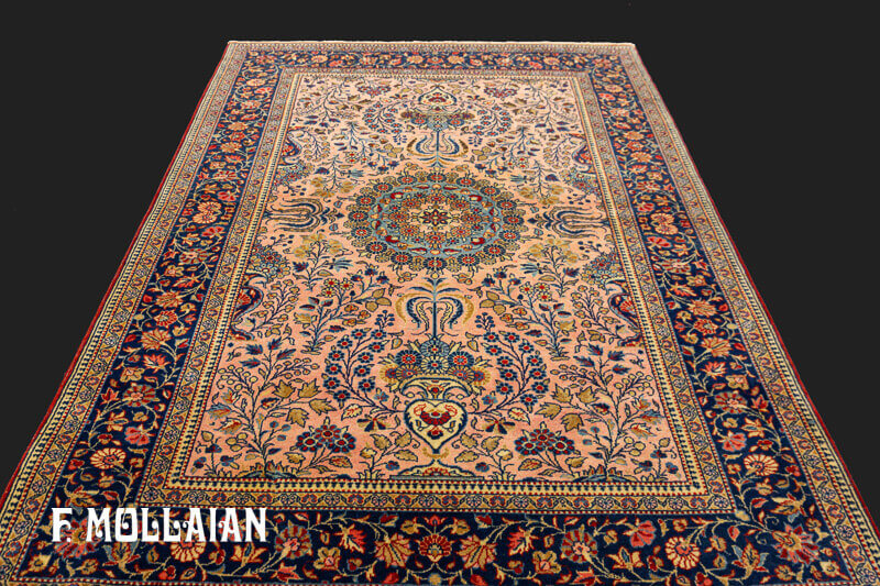 Antique Persian Kashan (Dabir) Floral Salmon Color Rug n°:81484990